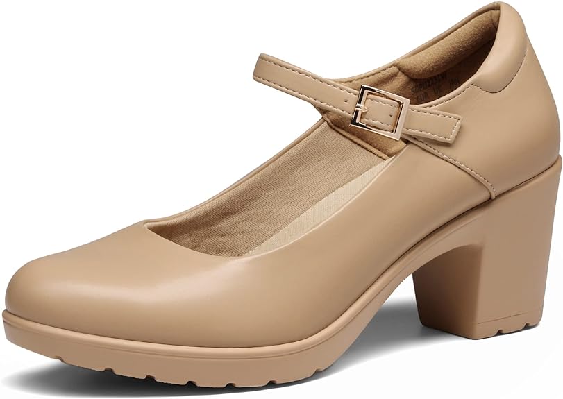 Zapatos de Tacón Bajo Grueso con Puntera Redonda